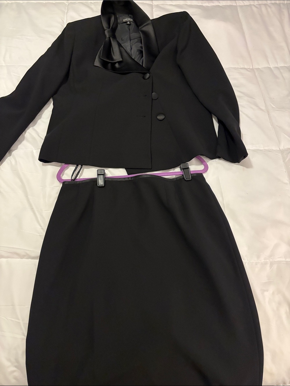 Kasper Black Pencil Skirt with Matching Satin-Trim Jacket
